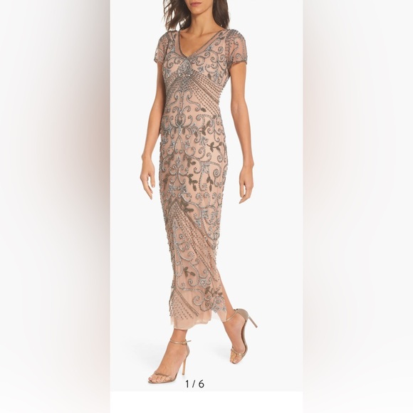 Pisarro Nights Dresses & Skirts - Pisarro Nights Beaded Mesh Maxi Dress - Rose